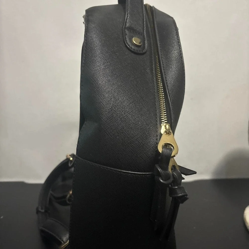 CALPAK Kaya Black Faux Leather Laptop Backpack 13 Inch Gold Hardware Travel Bag